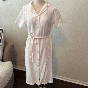 White Collared MIDI Shirt Button Down Dress
